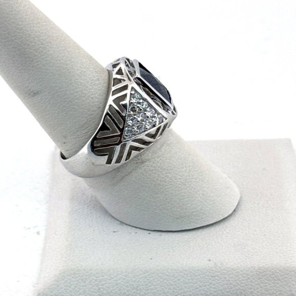 Estate Sterling Silver 925 Men's Ring Size 8 Black Onyx Square Gemstone 6.3g - Picture 2 of 8
